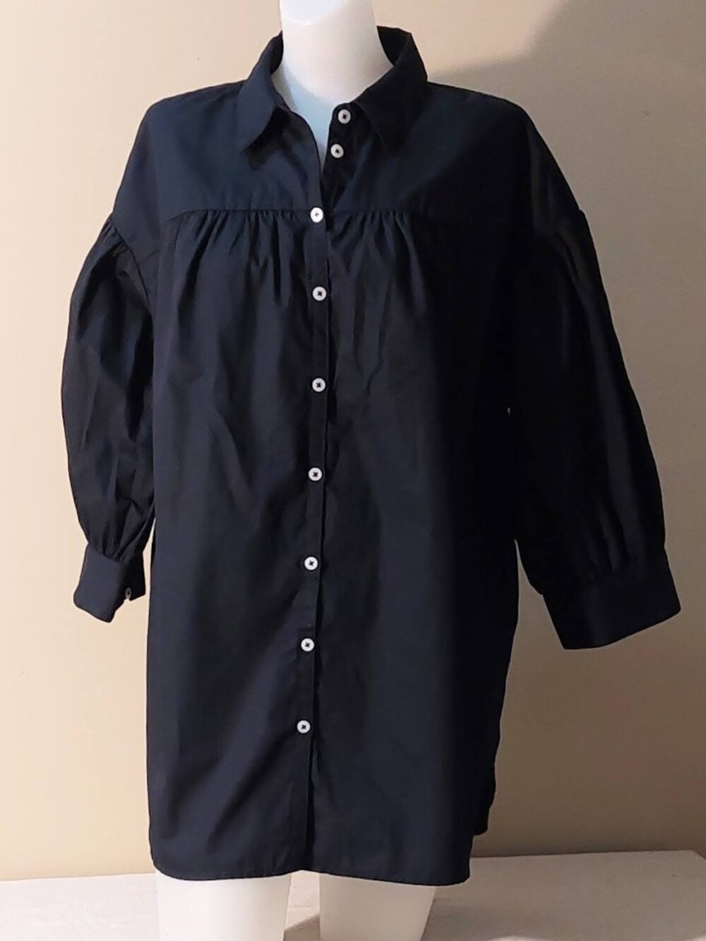 Maeve by Anthropologie Black Oversized Button-Down Balloon Sleeve Blouse Sz: 1X